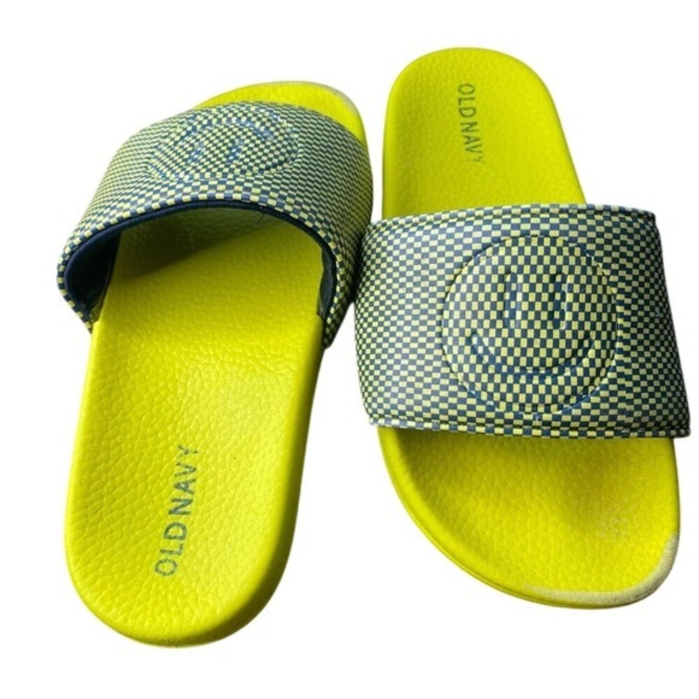 Old Navy Kids Yellow Smiley Sandals Sporty Slip-On Slides Cushy Summer Sz 12/13